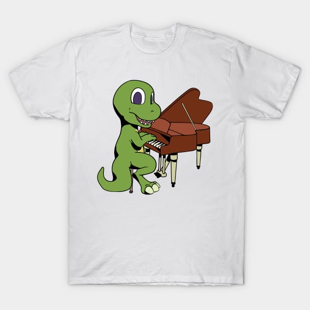 Cartoon TREX plays the piano T-Shirt by Modern Medieval Design